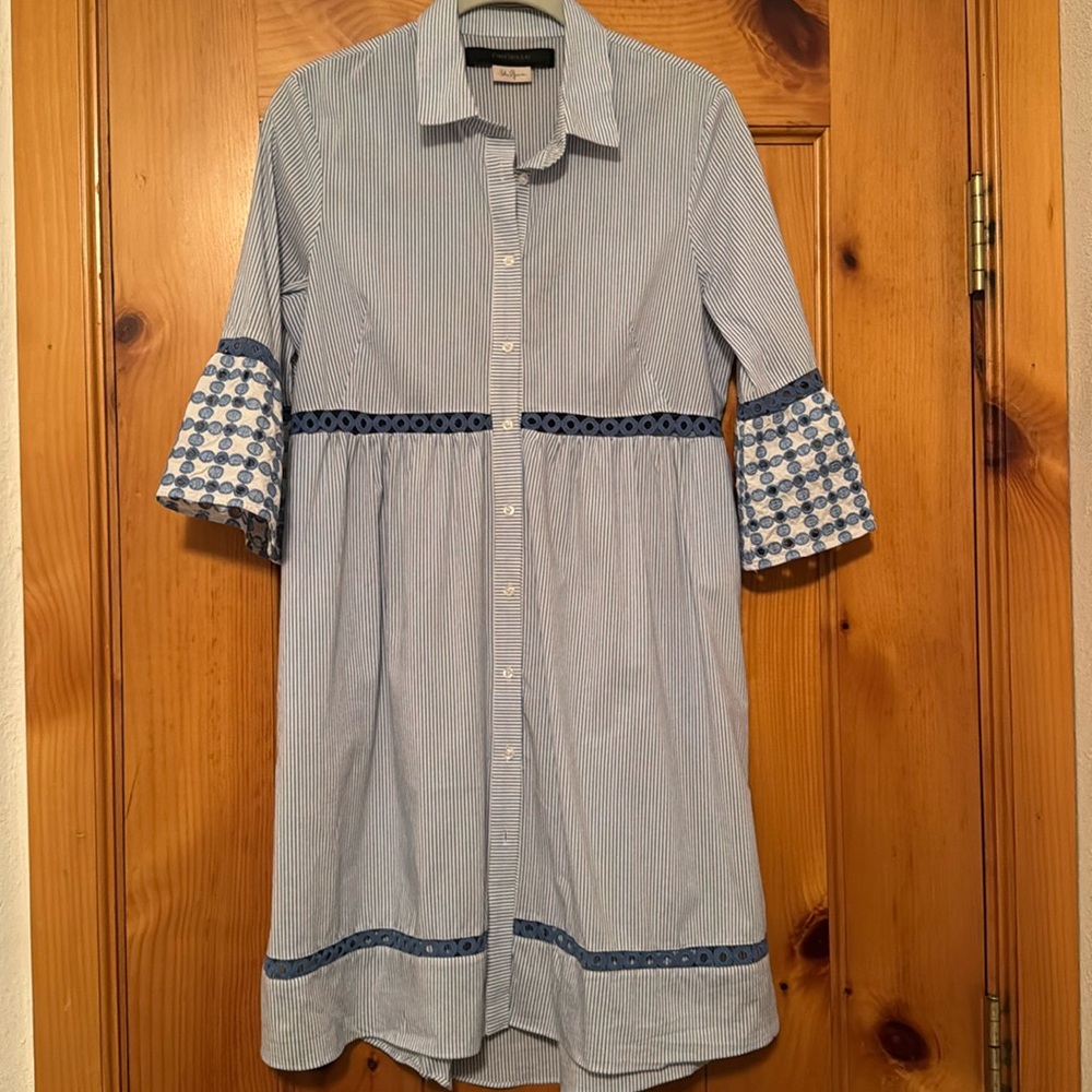 NENETTE Button Up Cotton Dress Bell Sleeves, Side-pockets Sz 42 Eu / 10 US EUC